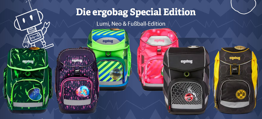 Aktuelle ergobag Special Editionen Galaxy Glow, Reflex Glow, Fußball und Lumi Edition bei Riemenschneider-Wiesbaden.de